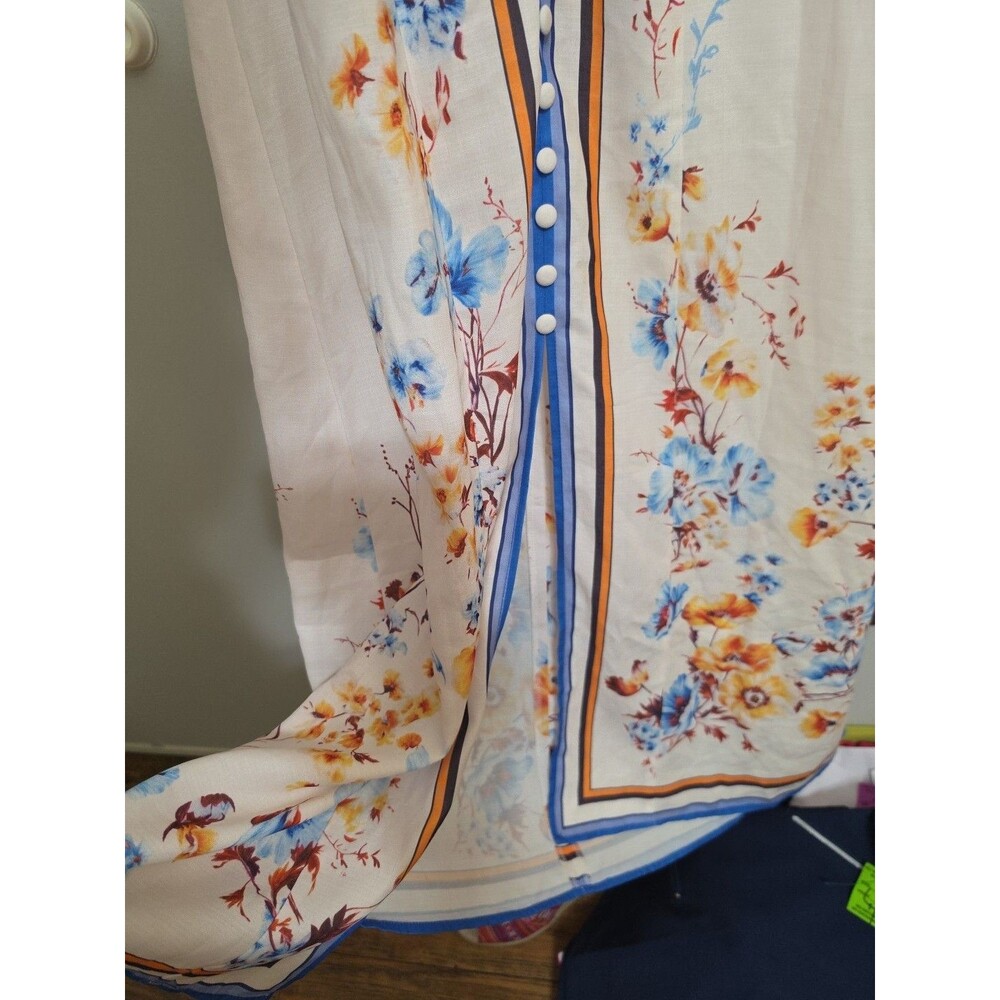 Commense Floral Button-Front V-Neck Maxi Dress – Sleeveless with Contrast Trim – - Picture 3 of 8